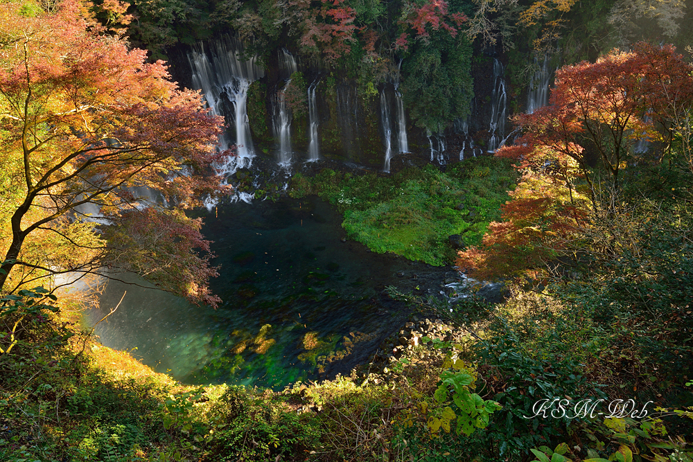 白糸の滝の紅葉と富士山